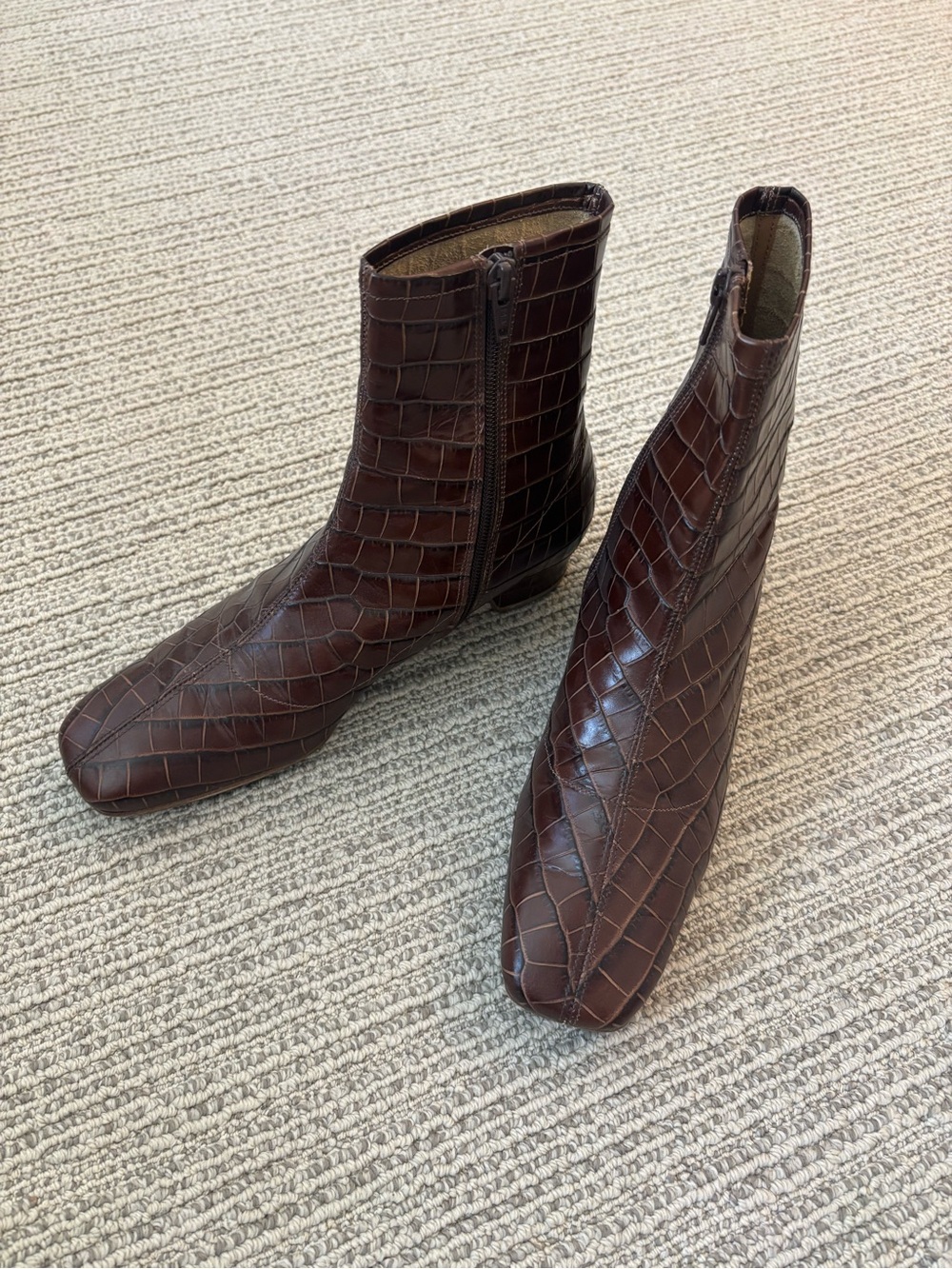 BY FAR Brown croc-embossed Leather ankle boots